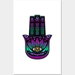 Hamsa Protective Hand with Eye Yoga Symbol Posters and Art